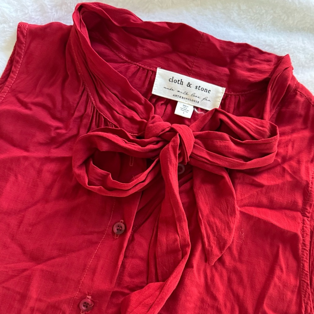 Cloth & Stone Anthropologie Scarlet Blouse with Bow Detail